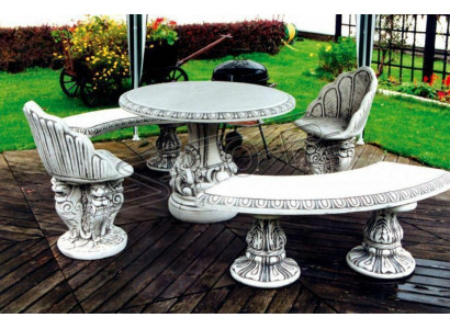 Tavolo in pietra per terrazza da giardino, decorazione, mobili in stile antico di design elegante.